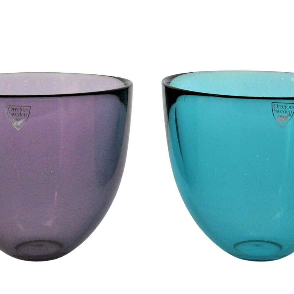 Two Orrefors Bowls - Teal and Purple